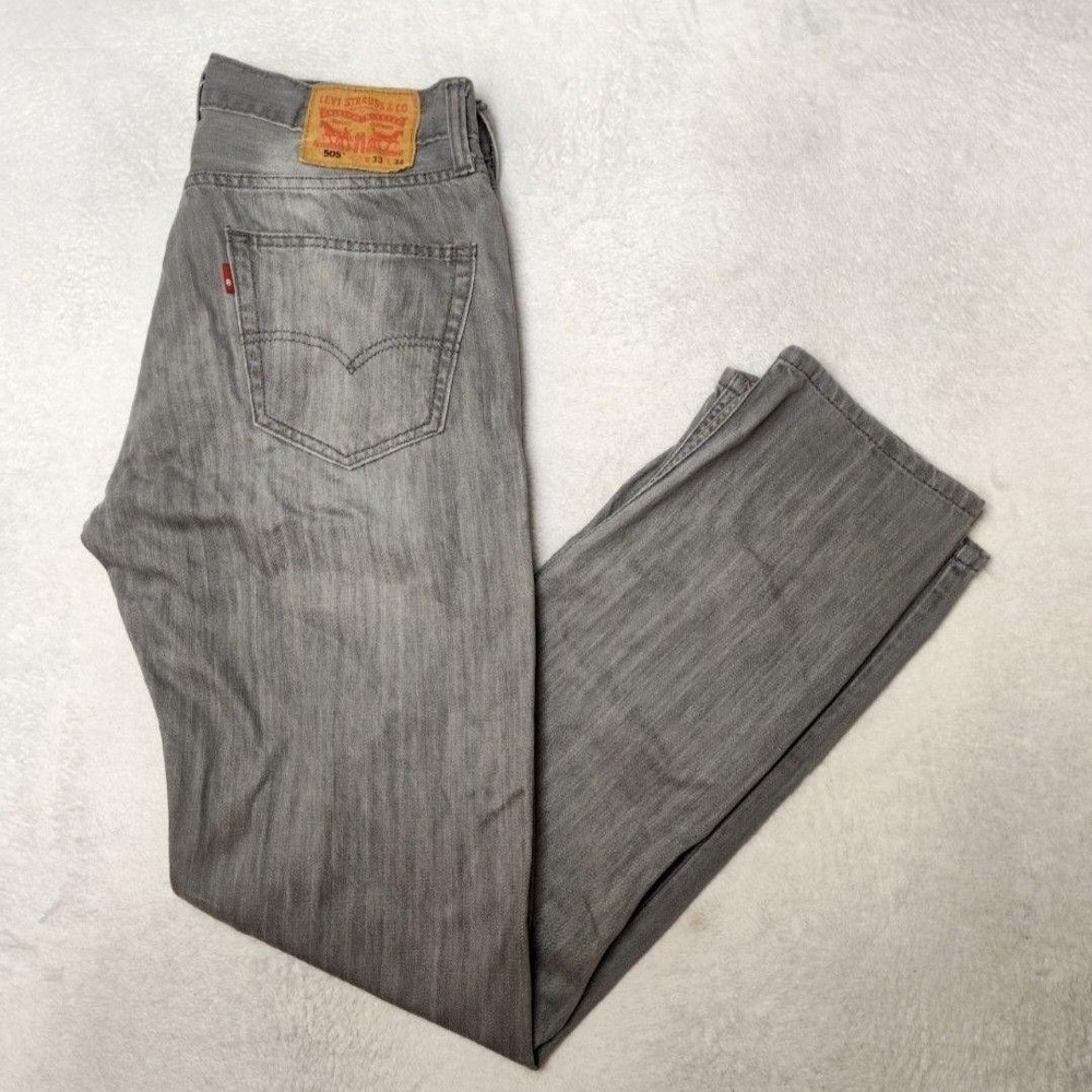 Levis 505 Jeans Mens 33x34 Gray Y2K Straight Light Wash Denim 5-Pocket Cotton